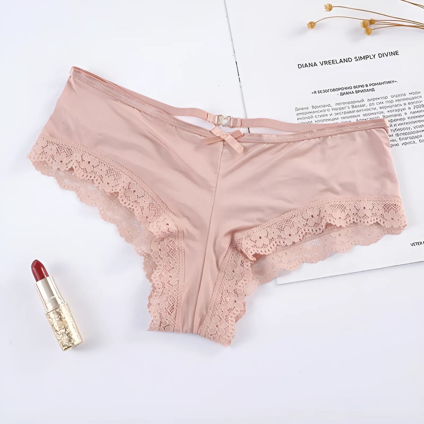 Pink Lace Briefs with Straps
